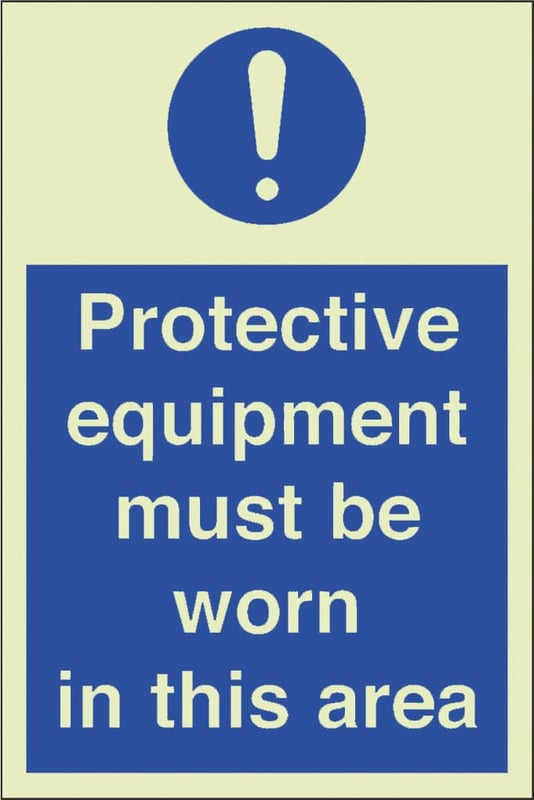 picture of Photoluminescent Protective Equipment Must Be Worn In This Area Signs - 200 X 300Hmm - Self Adhesive Rigid Plastic - [AS-PH263-SARP]