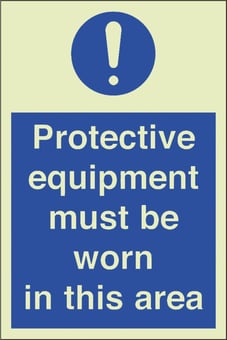 Picture of Photoluminescent Protective Equipment Must Be Worn In This Area Signs - 200 X 300Hmm - Self Adhesive Rigid Plastic - [AS-PH263-SARP]