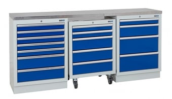 picture of BiGDUG 2041mm Wide Workbench - 1x Roll Cabinet - 7 Drawer Cabinet - 4 Drawer Cabinet - Stainless - [BDU-TGC5R3GBS]