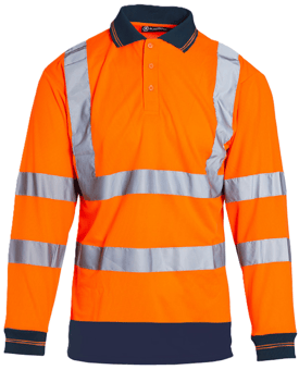 picture of Blackrock Two-Tone Hi-Vis Long Sleeve Polo Shirt - Orange/Navy - RDO-80332