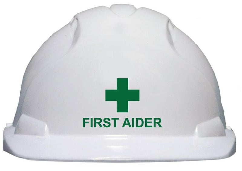 picture of JSP - EVO2 Safety Helmet - FIRST AIDER Printed on Front in Green - [JS-AJE030-000-100-FA]