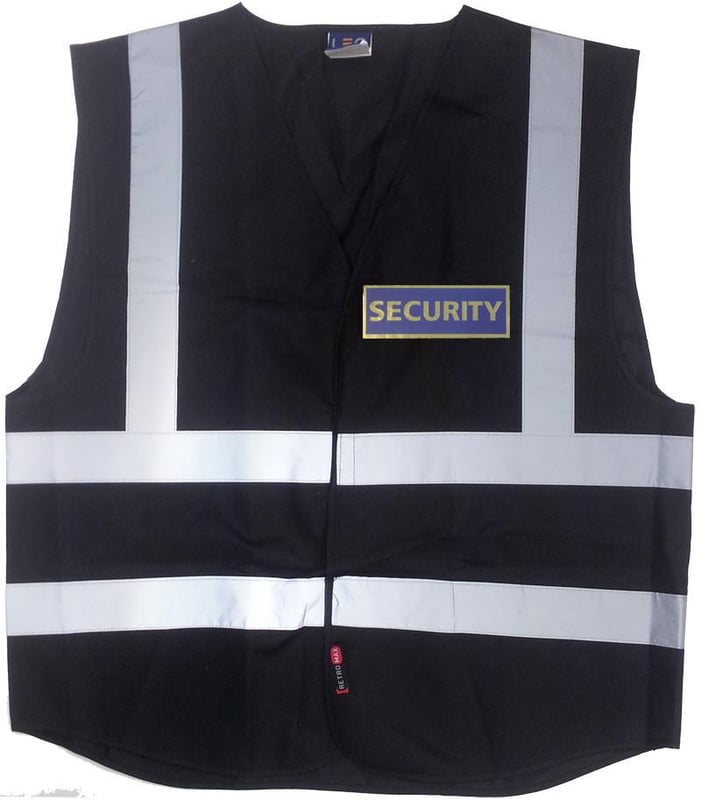 SECURITY Printed Front and Back - Black Coloured Hi Vis Vest -  Polyester Tricot Knitted - BI-92-SEC - (DISC-W)