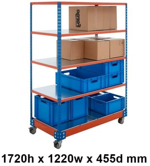 picture of BiG340 Steel Shelf Trolley - 1720h x 1220w x 455d mm - 5 Levels - Blue & Orange - [BDU-B3MS1204BOS]