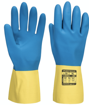 picture of Portwest A801 Double Dipped Latex Yellow/Blue Gauntlet - Pair - [PW-A801Y4R]