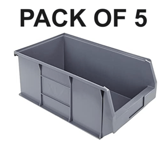 picture of BiGDUG Essentials Plastic Parts Bin - Pack of 5 - 200h x 310w x 520d mm - Recycled Grey - [BDU-GKXL7P5G]