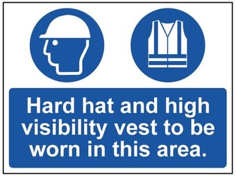 picture of Hard Hat and High Visibility Vest Area Sign - 600 x 450Hmm - Rigid Plastic - [AS-MA122A-RP]