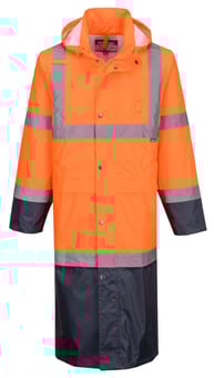 picture of Portwest H446 - Hi-Vis Contrast Raincoat 122cm - Orange/Navy - PW-H446ONR