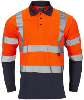 picture of Supertouch Hi-Vis 2 Tone Long Sleeve Polo Shirt Orange/Navy - ST-SHV-30L891 - (NICE)