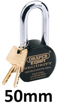 picture of Draper - Heavy Duty Stainless Steel Padlock and 2 Keys - Shackle Length 50mm - 63mm - [DO-64207]