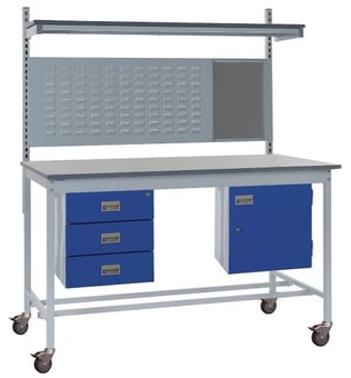 Picture of Mobile Square Tube Workbench - Laminate Top - 840H x 1500W x 750D mm - Triple Drawer, Louvre Panel - [QM-BM841575PX7B]