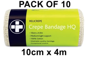 picture of Relicrepe Crepe Bandage HQ - 10cm x 4m - 100% Cotton - Pack of 10 - [RL-804X10] - (AMZPK)