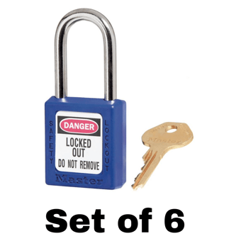 picture of Set of 410 Zenex Thermoplastic Safety Padlock Safety Padlock - Blue - With 'Key Alike' Key - Set of 6 - [MA-410KABLU]