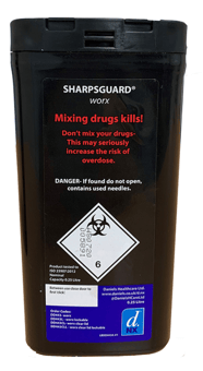 Picture of SHARPSGUARD  WORX Lockable - 159mm x 79mm x 40mm - 0.25 Litre Black Compact Container - Tested to ISO 23907 - [DH-DD443L]