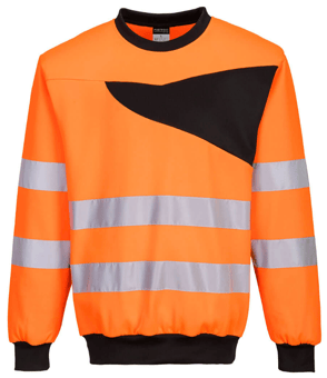 picture of Portwest PW277 - PW2 Hi-Vis Crew Neck Sweatshirt Orange/Black - PW-PW277OBR