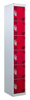 picture of QMP Tool Charging Locker - Perforated Door - RCD Plug - 6 Compartment - Red - 1800H x 450W x 450D mm - [QM-BR1845456RPX]