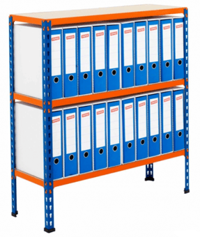 picture of BiGDUG BiG340 20 Lever Arch File Shelving - 915h x 915w x 305d mm - 3 Levels - Blue & Orange - [BDU-B3LA20BO]