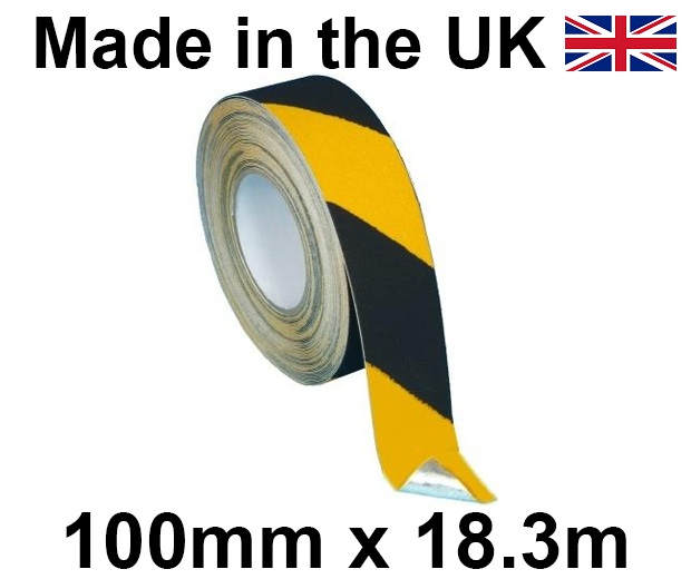 Black & Yellow Conformable Grip Anti-Slip Self Adhesive Tape - 100mm x 18.3m Roll - [HE-H3406-(B/Y)-(100)]