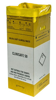 Picture of Clinisafe Cardboard Clinical Waste Container - 50L - Yellow Tall - Pack of 10 - [VC-22001001]