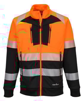 picture of Portwest DX490 - DX4 Hi-Vis Class 1 Funnel Neck Zipped Sweatshirt - Orange/Black - PW-DX490OBR