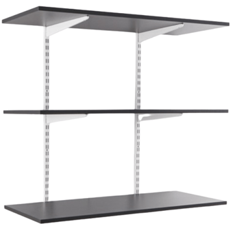 Picture of BiGDUG White Twin Slot Shelving Kit - 1000h x 1000w x 300d mm - 3 Graphite Grey Melamine Levels - [BDU-TSW1033G]