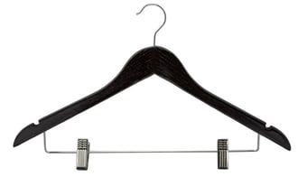 Picture of Black Wooden Hanger With Hook & Skirt Clips - Box of 50 - [MCS-BWHHSC] - (LP)