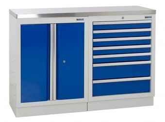 picture of BiGDUG 1361mm Wide Workbench - 2 Door Cupboard - 7 Drawer Cabinet - Stainless Worktop - [BDU-TGC15GBS] - (LP)