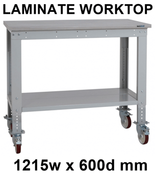 picture of BiGDUG Heavy Duty Height Adjustable Mobile Workbench - 860-1280h x 1215w x 600d mm - Laminate Worktop - [BDU-HDMWB126L]