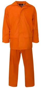 picture of PVC Waterproof Orange Rainsuit With Hood - Jacket and Trousers - ST-18371