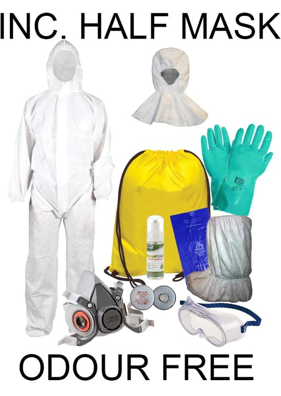 picture of MIDI Ebola Clean Up Safety Kit In Pull String Bag With Half Mask - Odour Free - IH-MIDIEBOLAKIT-HMODFREE