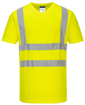 Picture of Portwest - Hi-Vis V-Neck Mesh Inserts T-Shirt - Polyester - Cotton - 175g - Yellow - PW-S179YER