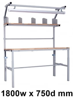 picture of BiGDUG Height Adjustable Packing Workstation - 1800w x 750d mm - With Dividers & Light - [BDU-BDMDPBF1875H]