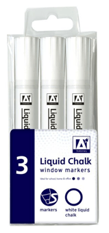 picture of A* Stationery - White Liquid Chalk Markers - Pack of 3 - [PD-REWM] - (HP)