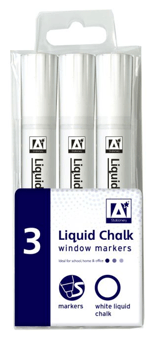 picture of A* Stationery - White Liquid Chalk Markers - Pack of 3 - [PD-REWM]