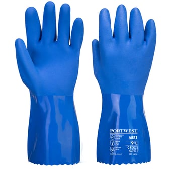 Picture of Portwest A881 Marine Ultra PVC Blue Chem Gauntlet - Box Deal 72 Pairs - IH-PWA881BLU