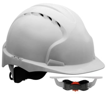 Picture of JSP - The New EVO 3 White Safety Helmet - Vented - Standard Peak & 3D Wheel Ratchet Adjustment Harness - [JS-AJF170-000-100]