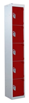 picture of QMP Standard Locker - 5 Compartment - Red Doors - 1800H x 300W x 300D mm - [QM-LS1830305RXX]