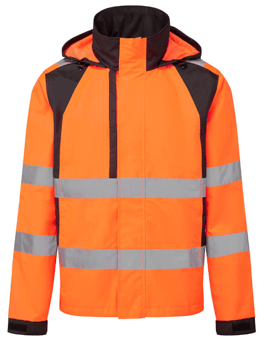 picture of Portwest CD860 - WX2 Eco Hi-Vis Rain Jacket Orange/Black - PW-CD860OBR