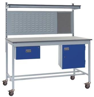 Picture of Mobile Square Tube Workbench - Laminate Top - 840H x 1500W x 750D mm - Single Drawer, Louvre Panel - [QM-BM841575PX5B]