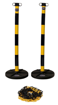 picture of Way4Now Chain Support Post with Plastic Barrier Chain - Yellow-Black - Set of 2 - [IH-CHAINPOST2-YB] - (MP)