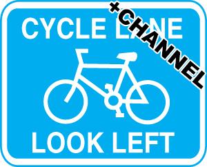 picture of Cycle Signs - Cycle Lane Look Left With Fixing Channel - FIXING CLIPS REQUIRED - Class 1 Ref BSEN 12899-1 2001 - 700 x 430Hmm - Reflective - 3mm Aluminium - [AS-TR140C-ALU]