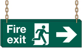 Picture of Hanging Fire Exit Sign LARGE - Arrow East - 1200 x 400Hmm - 3mm Foamex - WITHOUT Holes for Chains - Fittings and Chains Sold Separately - [AS-HA9-FOAM]