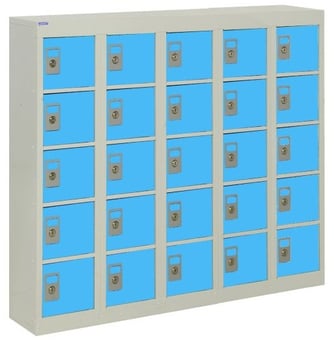 picture of QMP Wall-Mounted Personal Effects Locker - 25 Compartment - Light Blue Doors - 940H x 1130W x 190D mm - [QM-LR941119WUXX]