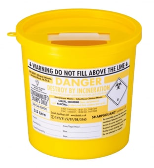 Picture of SHARPSGUARD Yellow Lid 2.5 Ltr Sharps Bin NHS Code FSL311 BS7320:1990 - [DH-DD472YL]