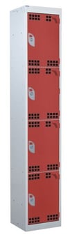 picture of QMP Tool Charging Locker - Perforated Door - RCD Plug - 4 Compartment - Red - 1800H x 450W x 450D mm - [QM-BR1845454RPX]