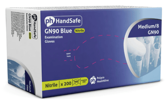 picture of HandSafe GN90 Blue Nitrile Powder Free Examination Glove - Box of 200 - BM-GN90 - (NIICE)