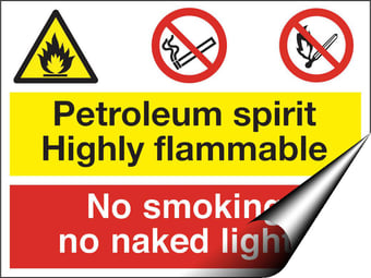 picture of Petroleum Spirit Flammable Smoking Naked Lights Sign - 600 X 450Hmm - Self Adhesive Vinyl - [AS-MU7-SAV]