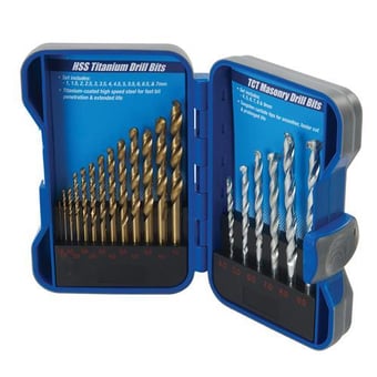 Picture of Titanium-Coated HSS & Masonry Drill Bit Set 19pce - [SI-633805] - (NICE)