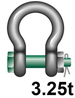 picture of Green Pin Standard Bow Shackle with Safety Nut and Bolt Pin - 3.25t W.L.L - EN 13889 - [GT-GPSAB3.25]