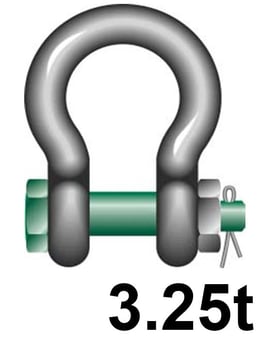 Picture of Green Pin Standard Bow Shackle with Safety Nut and Bolt Pin - 3.25t W.L.L - EN 13889 - [GT-GPSAB3.25]