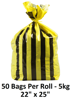 picture of Yellow Multi Tiger Stripe Waste Sack - 22" x 25" - 50 Bags Per Roll - 5kg - [OL-OL752/A]